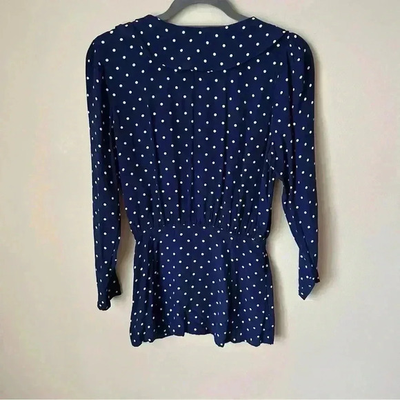 Revolve Auguste Lilly Shirt Classic Polka Dot Navy Blue Button Up Blouse Size 2 - Picture 7 of 8